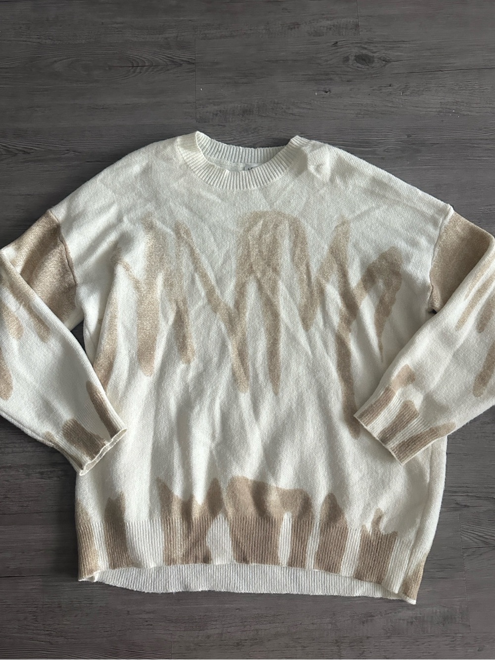 Oversized Crewneck Sweater - Cream and Beige